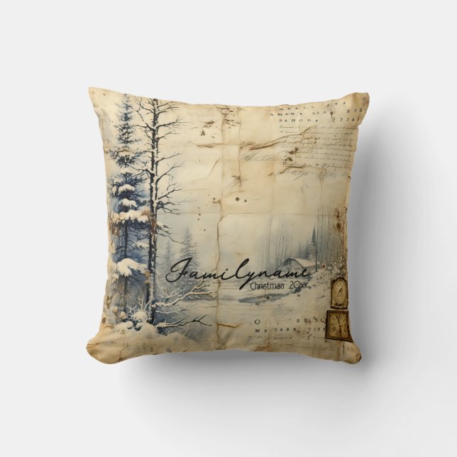 Almofada Crie seu próprio cartão postal de inverno da Vinta (Frente)