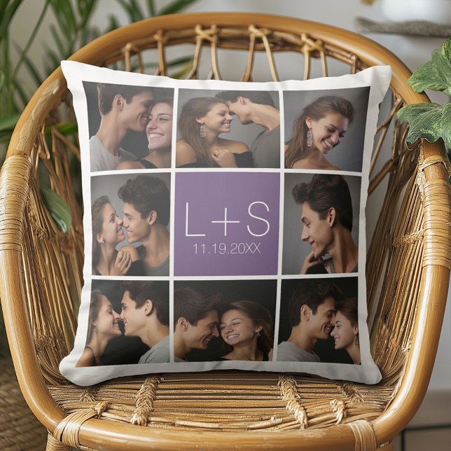 Almofada Crie Seu Próprio Colagem de Fotos de Casamento Mon (Custom Anniversary Pillow)