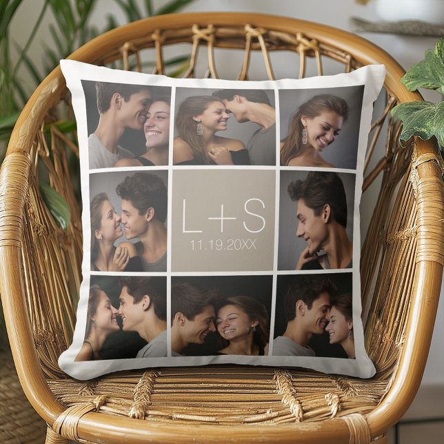 Almofada Crie Seu Próprio Colagem de Fotos de Casamento Mon (Custom Anniversary Pillow)