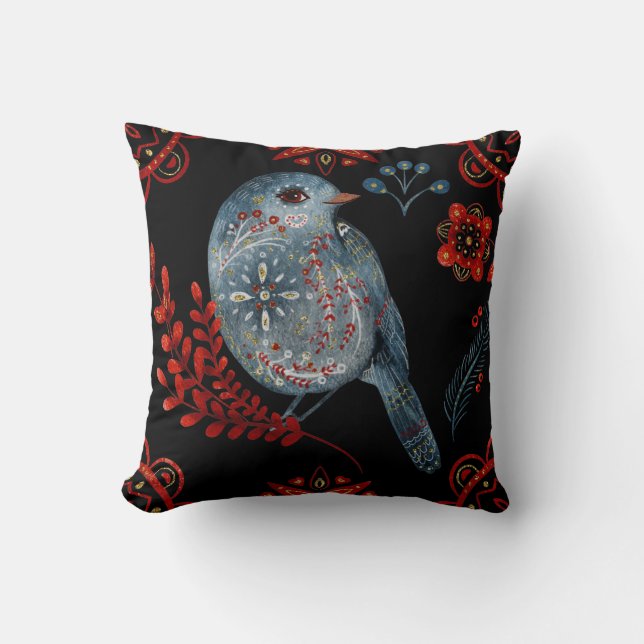 Almofada Crie seu próprio pássaro azul nórdico (Frente)