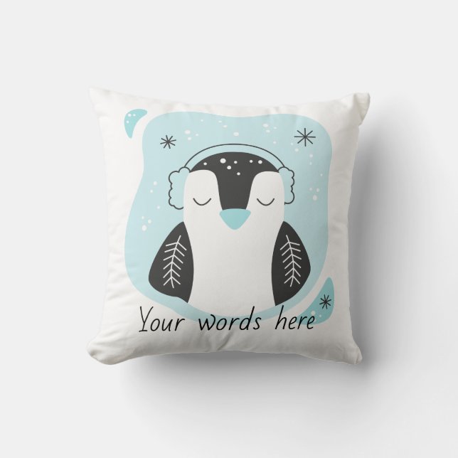 Almofada Crie seu próprio pinguim pinguim bonito no Natal (Frente)