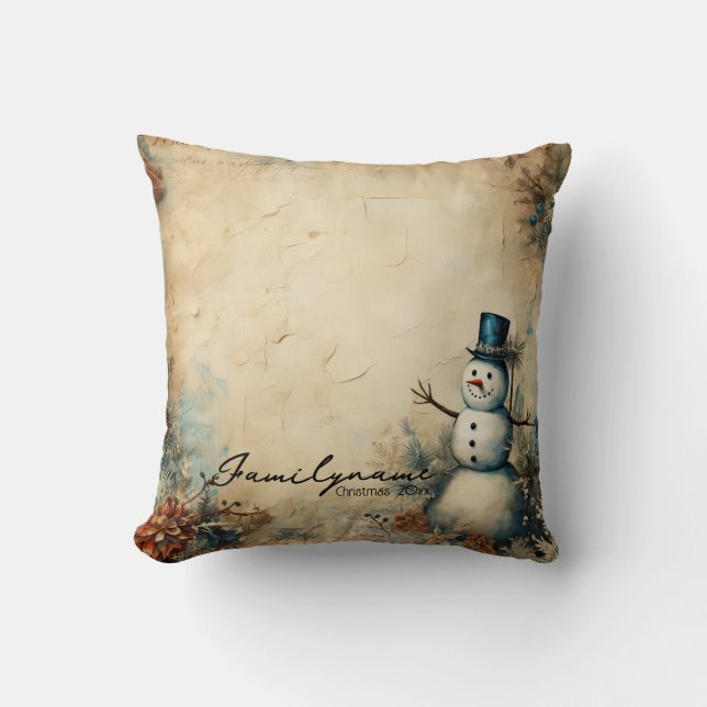 Almofada Crie seu próprio Vintage Snowman (Frente)