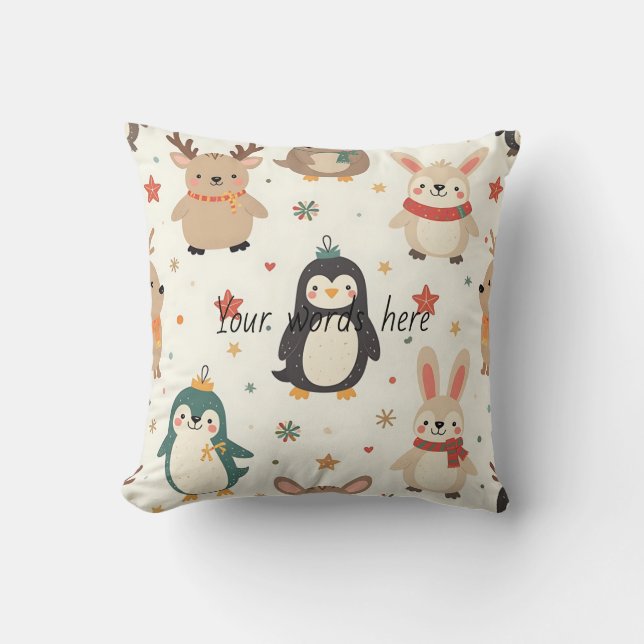 Almofada Crie Seus Próprios Amigos Kawaii Animais De Natal (Frente)