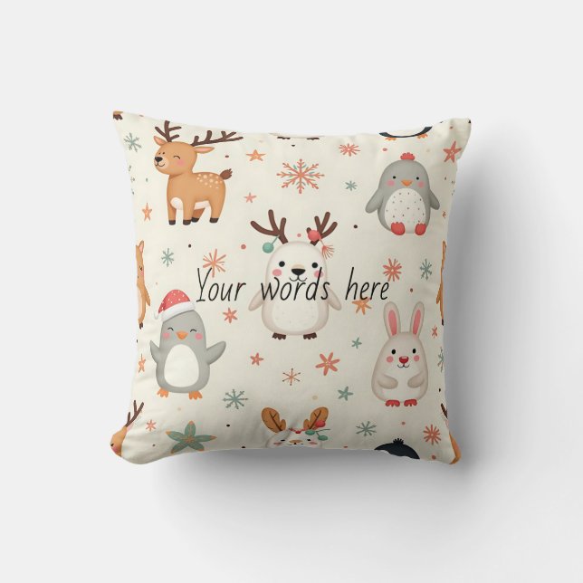Almofada Crie seus próprios animais de Natal Kawaii (Frente)