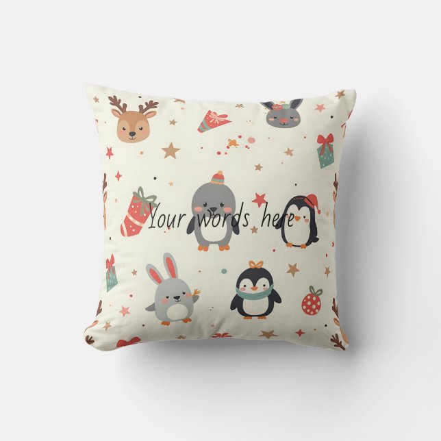 Almofada Crie Seus Próprios Animais De Natal Kawaii (Frente)