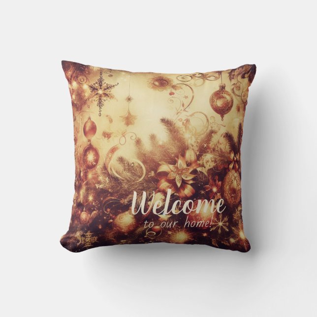 Almofada Crie seus próprios Enfeites de natal Dourados româ (Frente)