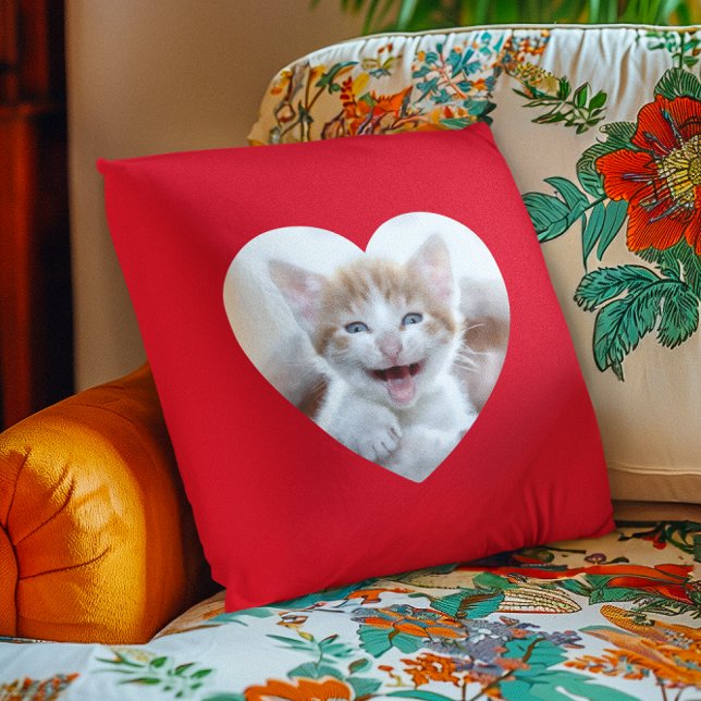 Almofada Crie sua própria foto com borda de coração vermelh (Create Your Own Red Heart Border Photo Throw Pillow)