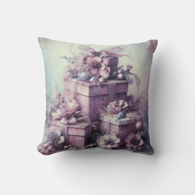 Almofada Crie Sua Própria Roxa Romântica E Cinzas Presentes (Frente)