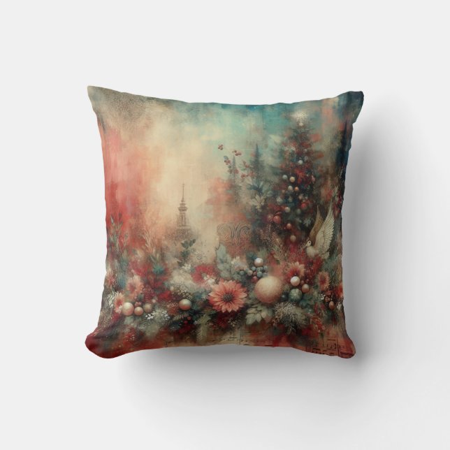 Almofada Crie Sua Própria Vaca Floral de Natal Vitoriana (Frente)