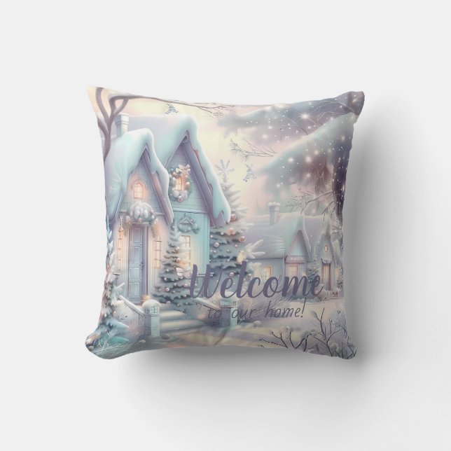 Almofada Crie sua vila de Natal Iridescente e Neve (Frente)