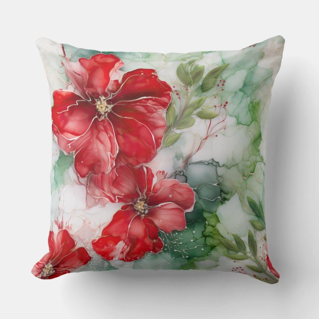 Almofada Crimson Yuletide Blooms (Frente)