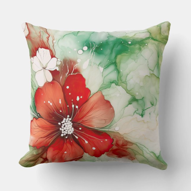 Almofada Crimson Yuletide Blooms Botânico (Frente)