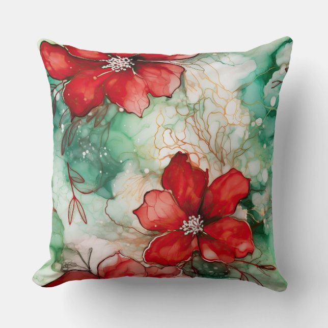 Almofada Crimson Yuletide Blooms Botânico (Frente)