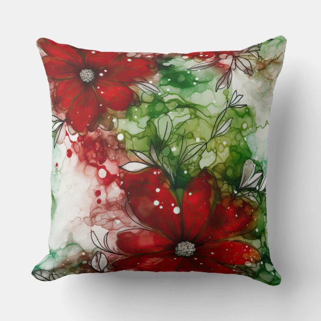 Almofada Crimson Yuletide Blooms Botânico (Frente)