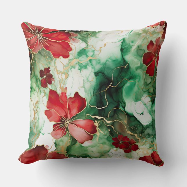 Almofada Crimson Yuletide Blooms Botânico (Frente)