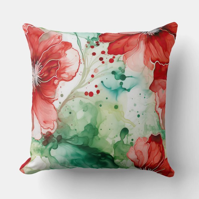 Almofada Crimson Yuletide Blooms Botânico (Frente)