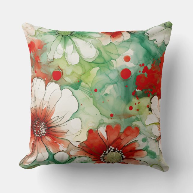 Almofada Crimson Yuletide Blooms Botânico (Frente)