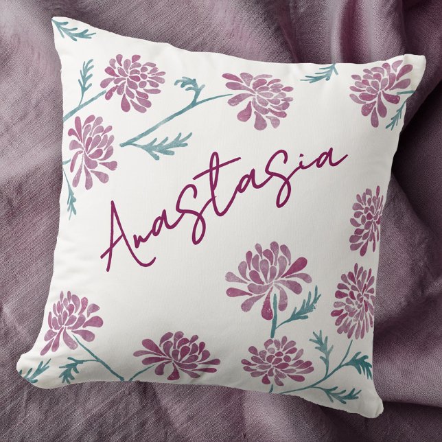 Almofada Crisântemo Personalizado do Mês de Nascimento de N (November birthday personalized birth month flower chrysanthemum art throw pillow gift)