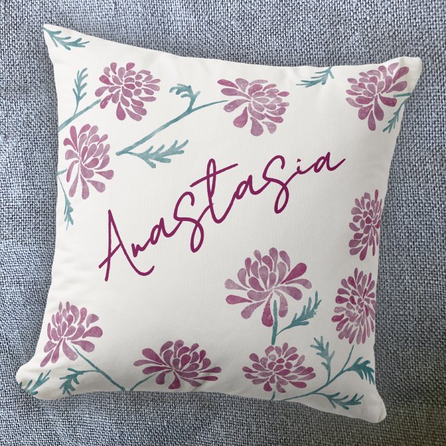 Almofada Crisântemo Personalizado do Mês de Nascimento de N (November birthday personalized birth month flower chrysanthemum art throw pillow gift)