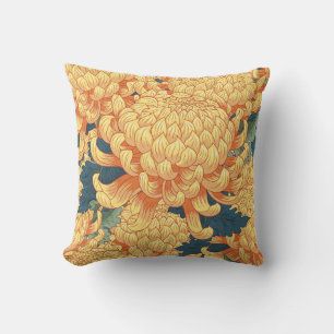 Almofada crisântemos japoneses: padrão floral amarelo.