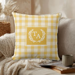Almofada Crista de Monograma em Xadrez Amarelo<br><div class="desc">Almofada de Arremesso com Crista de Monograma em Xadrez Amarelo.</div>