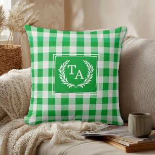 Almofada Crista de Monograma Gingham Verde