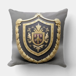 Almofada Crista Ornamentada Dourada Atemporal com Escudo