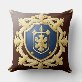 Almofada Crista Ornamentada Dourada Clássica com Escudo