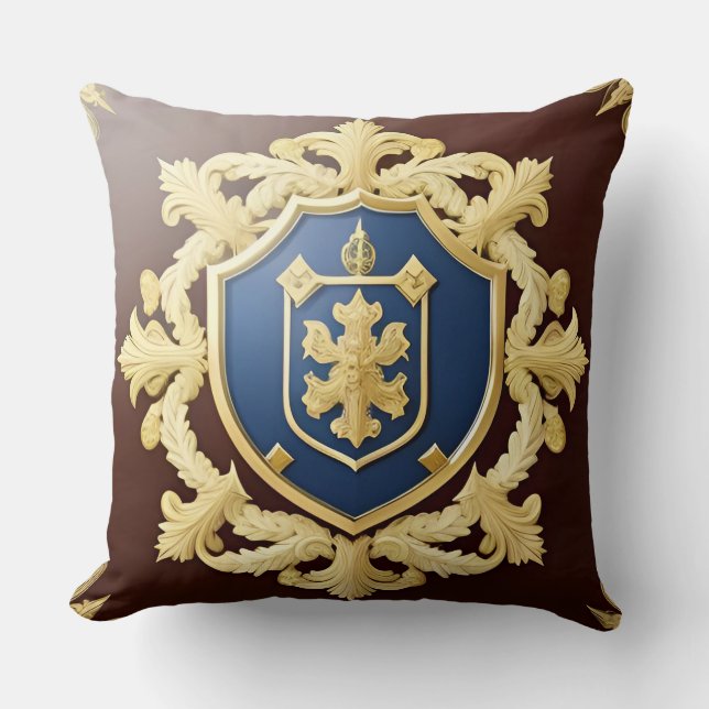 Almofada Crista Ornamentada Dourada Clássica com Escudo (Frente)