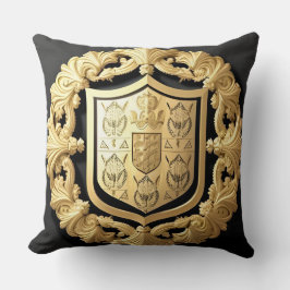 Almofada Crista Ornamentada Dourada com Escudo Central