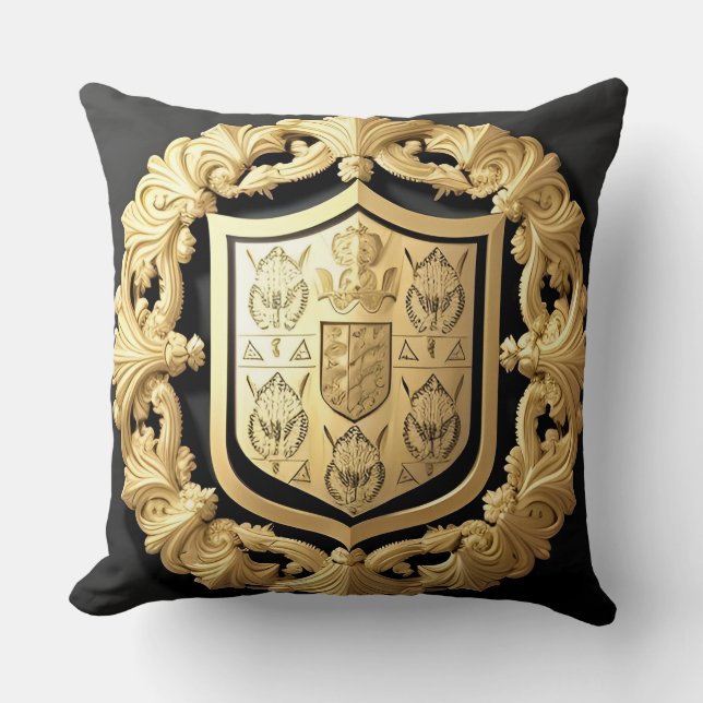 Almofada Crista Ornamentada Dourada com Escudo Central (Frente)