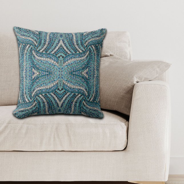 Almofada cristal de pedra azul azul azul de cinza azul-turq (bohemian girly chic silver grey turquoise blue throw pillow)