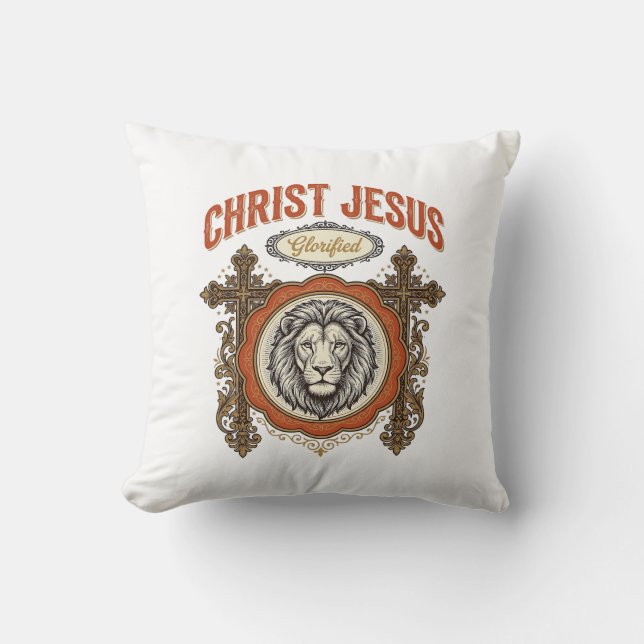 Almofada Cristo Jesus Fé do Leão Vintage (Frente)