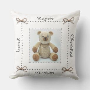 Almofada Crochet Teddy Bear Nursery Cushion Personalizado