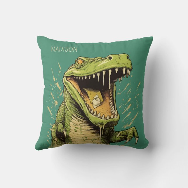 Almofada Crocodilo de Nome Personalizado (Verso)