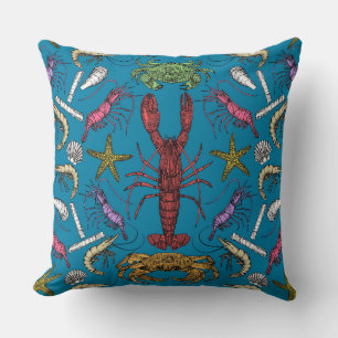 Almofada crustáceos de cornwall damask pop azul