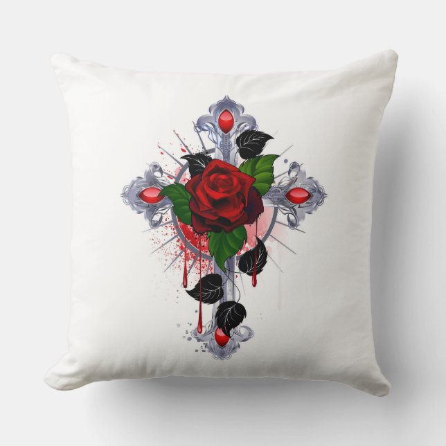 Almofada Cruz de Prata com Rosa vermelha (Frente)