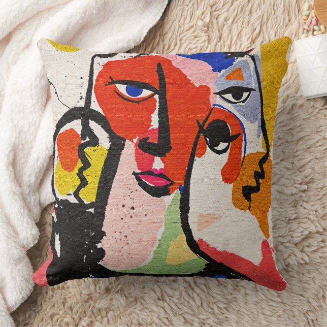 Almofada Cubismo Abstrato Moderno Retrato Geométrico Colori (Cobertor)