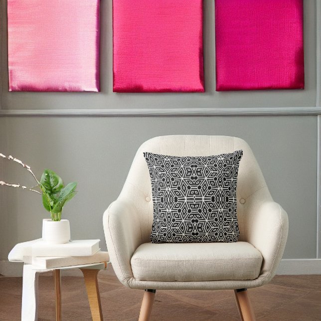 Almofada Cubismo preto e branco e engraçado Neo Geo Abstrat (Criador carregado)