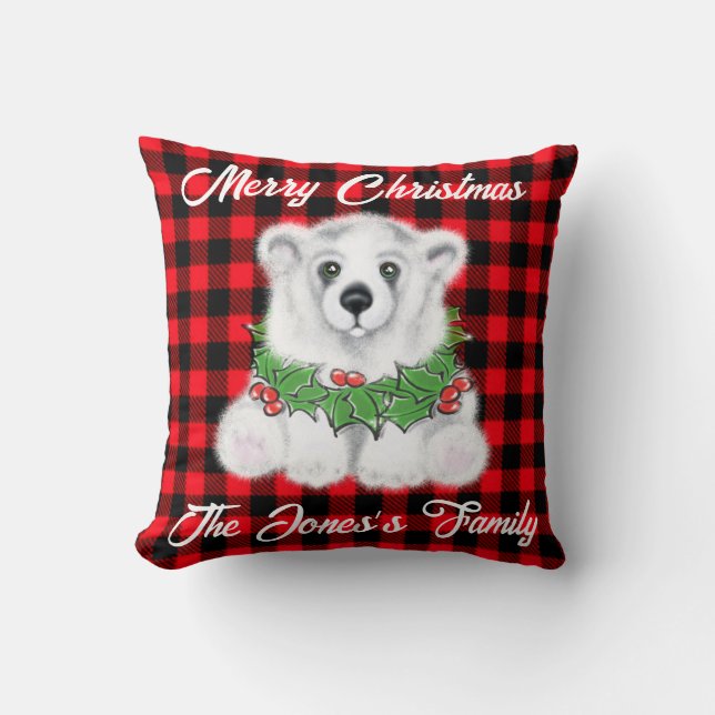 Almofada Cubo de urso polar de Natal, samambaia Holly (Frente)