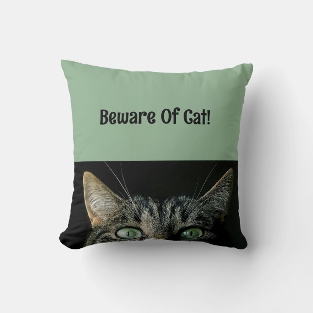 Almofada Cuidado com o Travesseiro Quadrado de Gato (Frente)