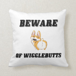 Almofada Cuidado com Wigglebutts Funny Corgi cita camiseta