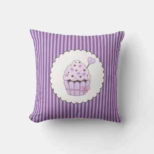 Almofada Cupcake bonito com fundo listrado roxo