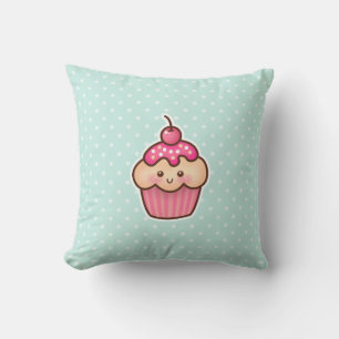 Almofada Cupcake Rosa Kawaii e Bolinhas Azuis de Casa Azul