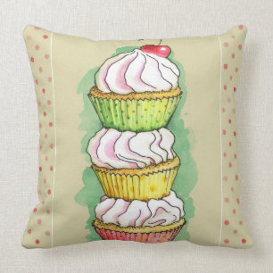 Almofada Cupcakes da aguarela. Ilustração da cozinha