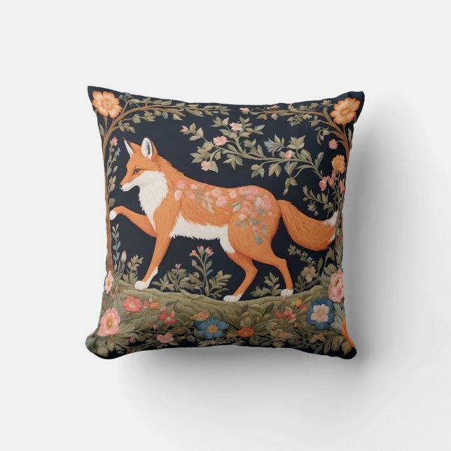 Almofada Curiosa Fox Faux Embroiderme Elegante Floral (Frente)