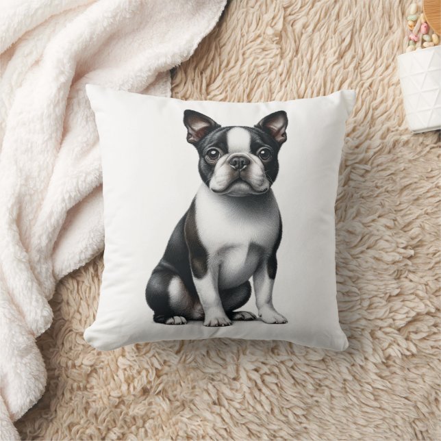 Almofada Curioso Boston Terrier Gift Black White Puppy Dog (Cobertor)