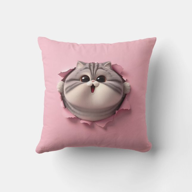 Almofada Curioso Gato Chubby Pionando Papel Rosa (Verso)