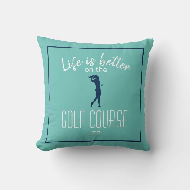 Almofada Curso de Golfe Teal Golf de Lady Golfer, Monograma (Frente)