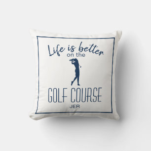 Almofada Curso Golf Cotação Golfer Azul Branco Monograma